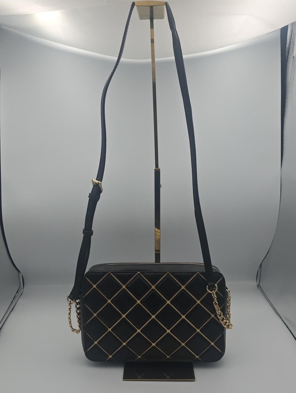 Michael Kors Black Crossbody Bag with Gold Chain Lattice